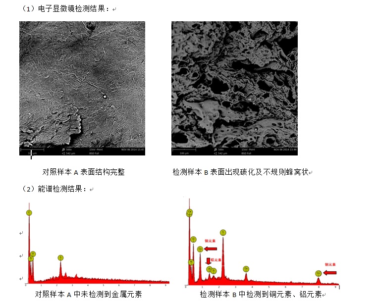 从显微观测的结构变化,检测出可疑电流斑皮肤出现了碳化即不规则蜂窝